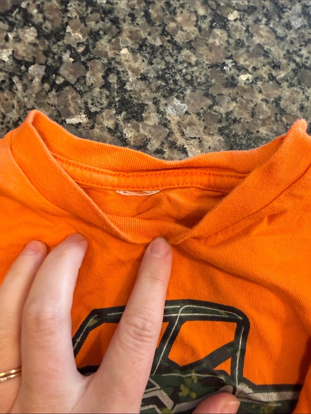 Carhartt Orange Graphic Tee with Green Camo Overall shorts - Picture 6 of 8